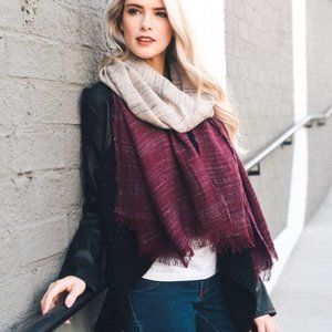 Burgundy & Ivory Ombre Winter Long Fringe Scarf